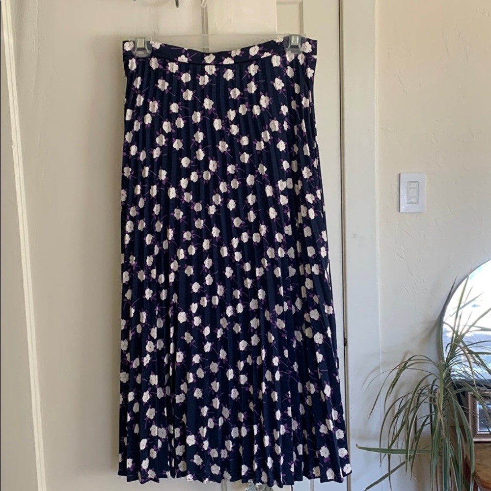 JCrew midi pleated silk floral skirt